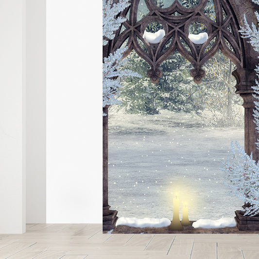 Contemporary Boys Mural Wallpaper Winter Pergola and Flowers Brown Wall Covering Clearhalo 'Wall Decor' 'Wall Mural' 1595152