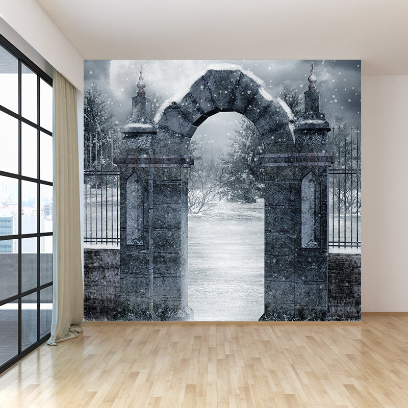 Modern Front Gate Wall Mural Non-Woven Stain Resistant Gray Wall Art for Living Room Grey Clearhalo 'Wall Decor' 'Wall Mural' 1595155