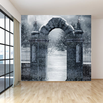 Modern Front Gate Wall Mural Non-Woven Stain Resistant Gray Wall Art for Living Room Grey Clearhalo 'Wall Decor' 'Wall Mural' 1595155