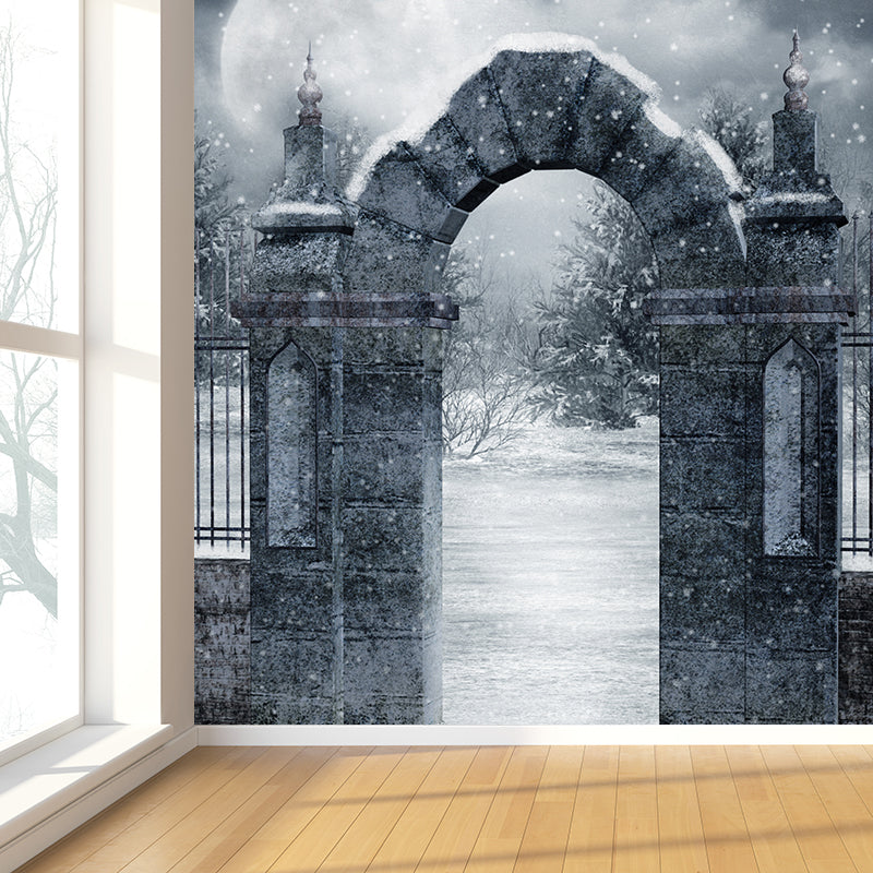 Modern Front Gate Wall Mural Non-Woven Stain Resistant Gray Wall Art for Living Room Clearhalo 'Wall Decor' 'Wall Mural' 1595156