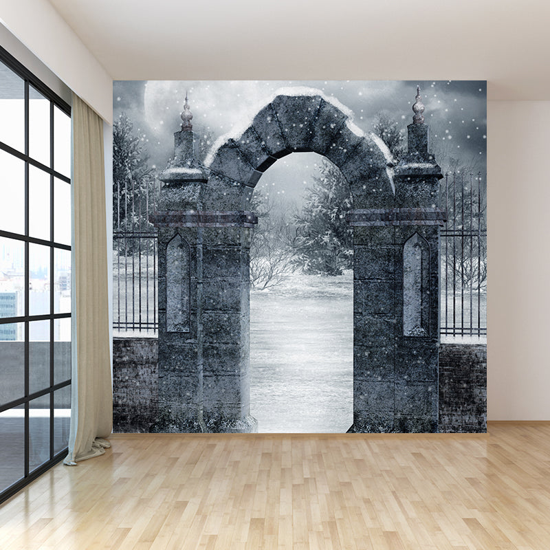 Modern Front Gate Wall Mural Non-Woven Stain Resistant Gray Wall Art for Living Room Clearhalo 'Wall Decor' 'Wall Mural' 1595157