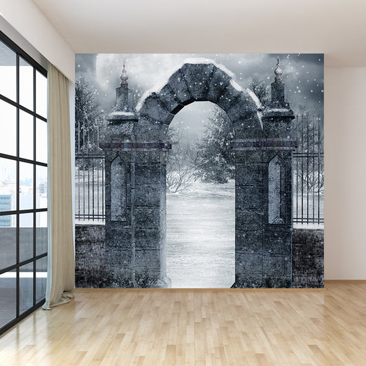 Modern Front Gate Wall Mural Non-Woven Stain Resistant Gray Wall Art for Living Room Clearhalo 'Wall Decor' 'Wall Mural' 1595157