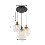 3/4-Light Clear Glass Multi Hanging Light Fixture Industrial Antique Brass Orb Living Room Pendant with Round Canopy Clearhalo 'Ceiling Lights' 'Glass shade' 'Glass' 'Industrial Pendants' 'Industrial' 'Middle Century Pendants' 'Pendant Lights' 'Pendants' 'Tiffany' Lighting' 159515