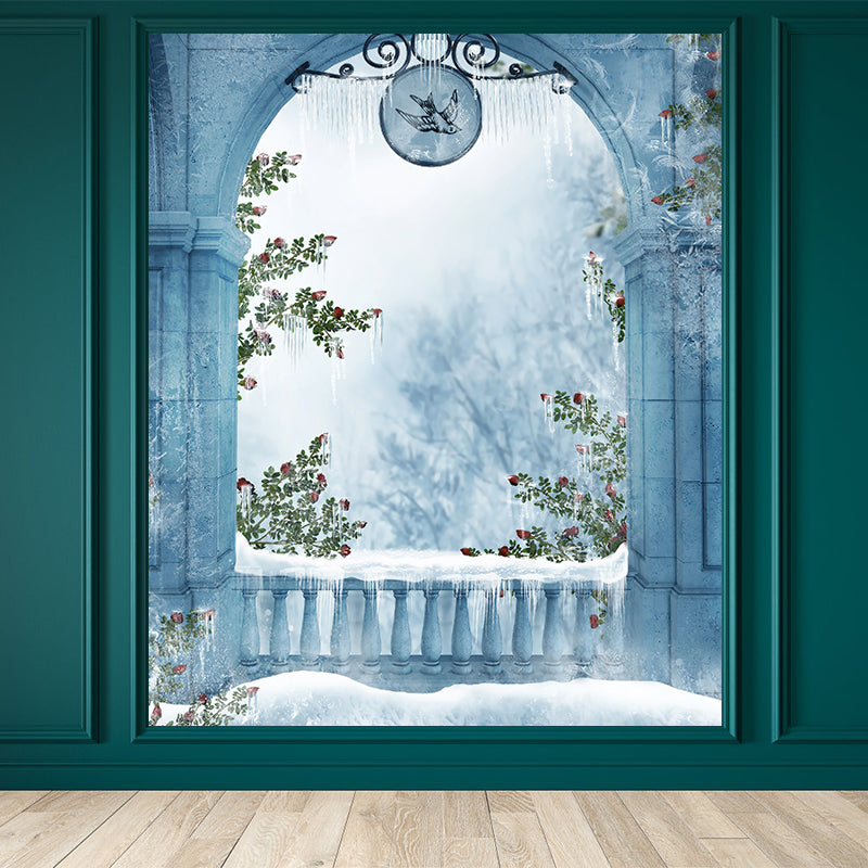 Modern Winter View Mural Wallpaper for Boys Bedroom Full Size Wall Covering in Blue Blue Clearhalo 'Wall Decor' 'Wall Mural' 1595165