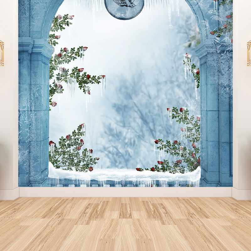 Modern Winter View Mural Wallpaper for Boys Bedroom Full Size Wall Covering in Blue Clearhalo 'Wall Decor' 'Wall Mural' 1595166