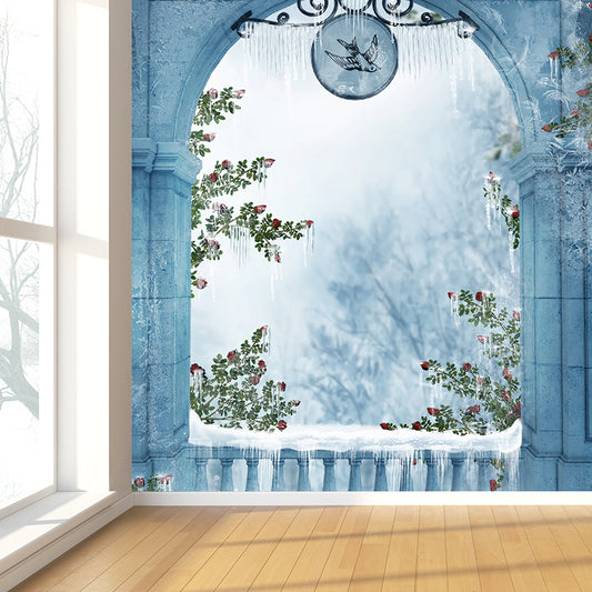 Modern Winter View Mural Wallpaper for Boys Bedroom Full Size Wall Covering in Blue Clearhalo 'Wall Decor' 'Wall Mural' 1595167