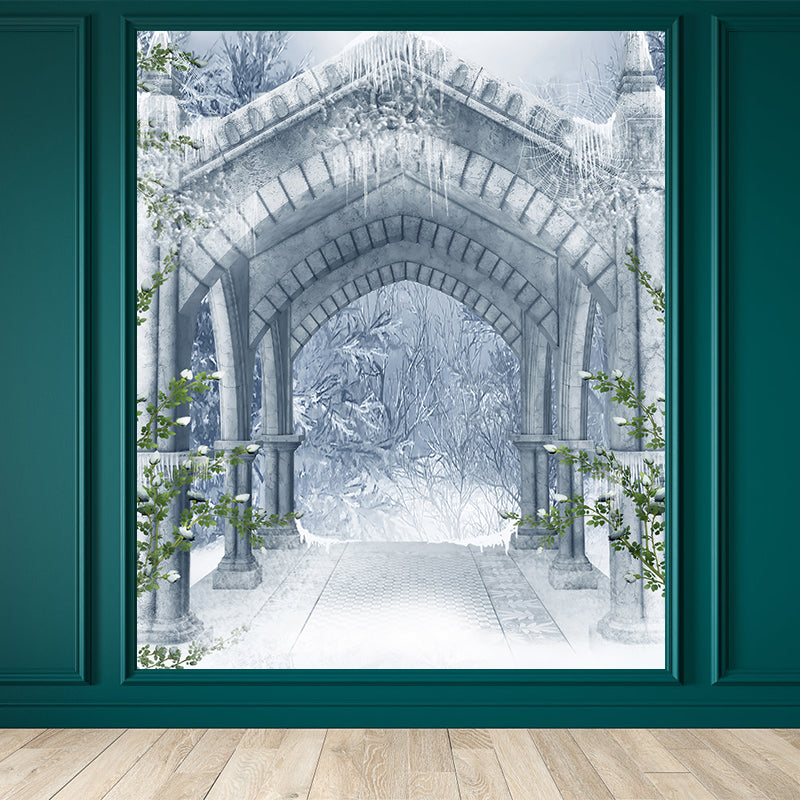 Contemporary Winter Bower Wall Mural White Decorative Wall Covering for Living Room White Clearhalo 'Wall Decor' 'Wall Mural' 1595170