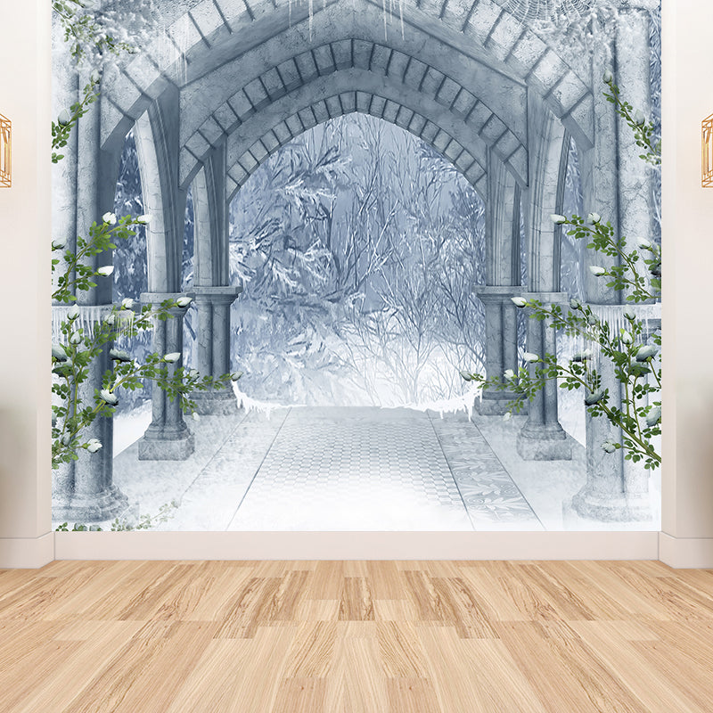 Contemporary Winter Bower Wall Mural White Decorative Wall Covering for Living Room Clearhalo 'Wall Decor' 'Wall Mural' 1595171