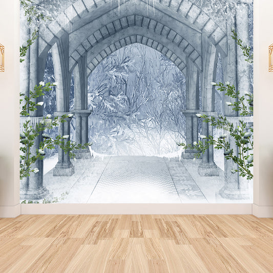 Contemporary Winter Bower Wall Mural White Decorative Wall Covering for Living Room Clearhalo 'Wall Decor' 'Wall Mural' 1595171