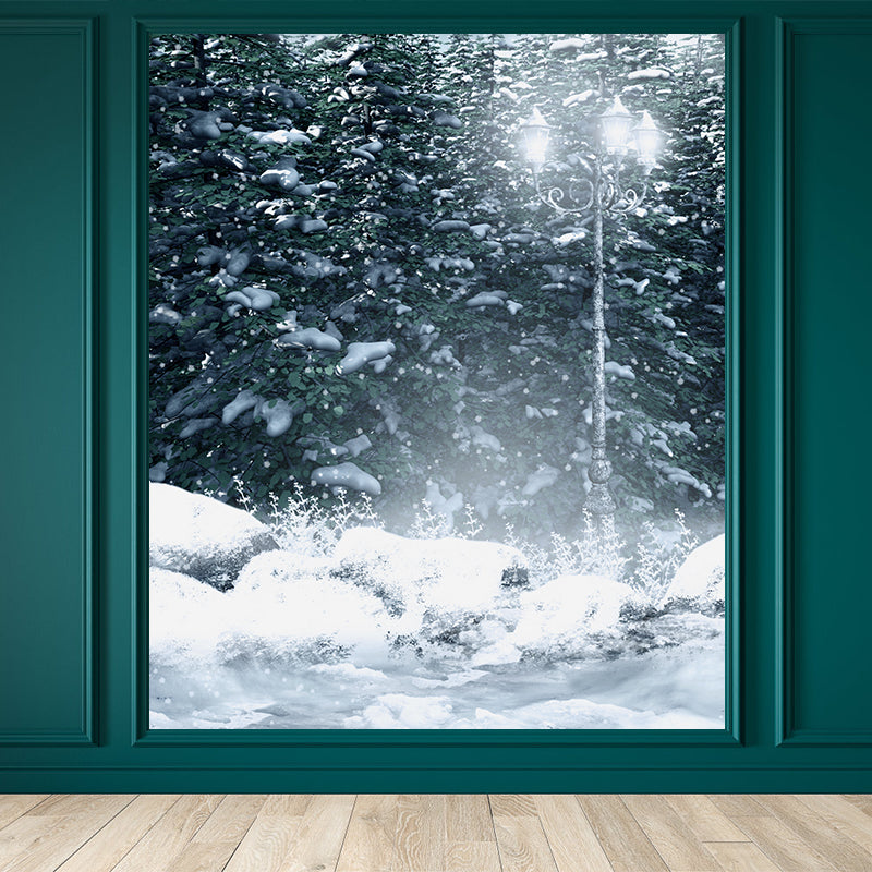 Modern Winter Forest Mural Non-Woven Texture Waterproof White Wall Art for Bedroom White Clearhalo 'Wall Decor' 'Wall Mural' 1595175