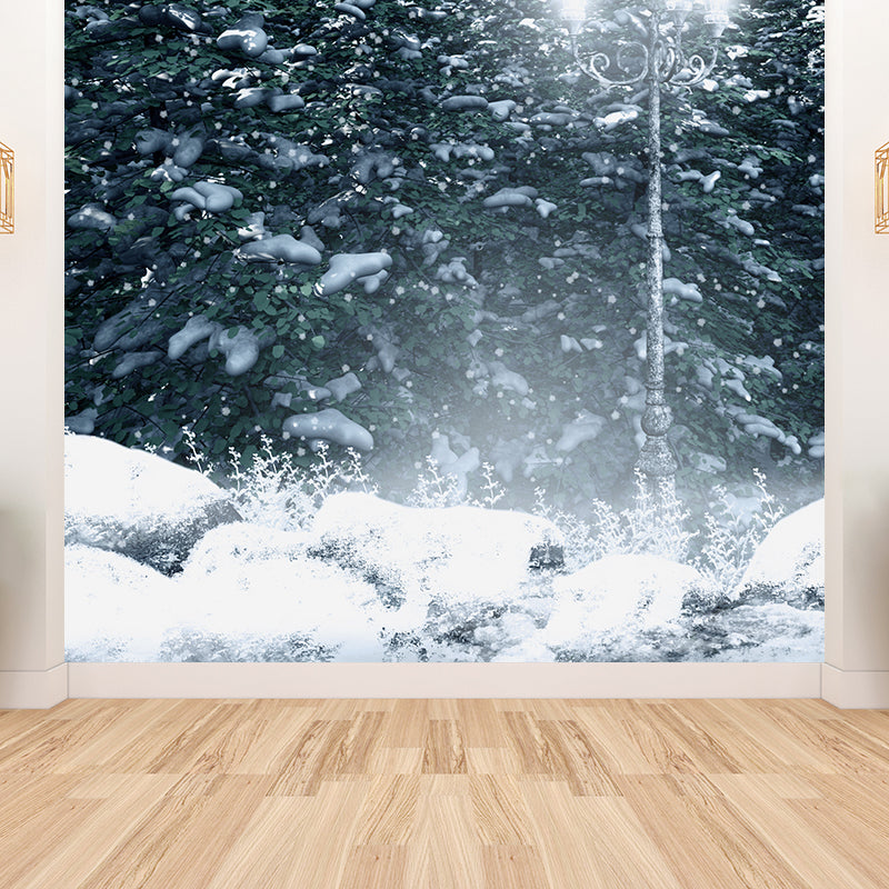 Modern Winter Forest Mural Non-Woven Texture Waterproof White Wall Art for Bedroom Clearhalo 'Wall Decor' 'Wall Mural' 1595176