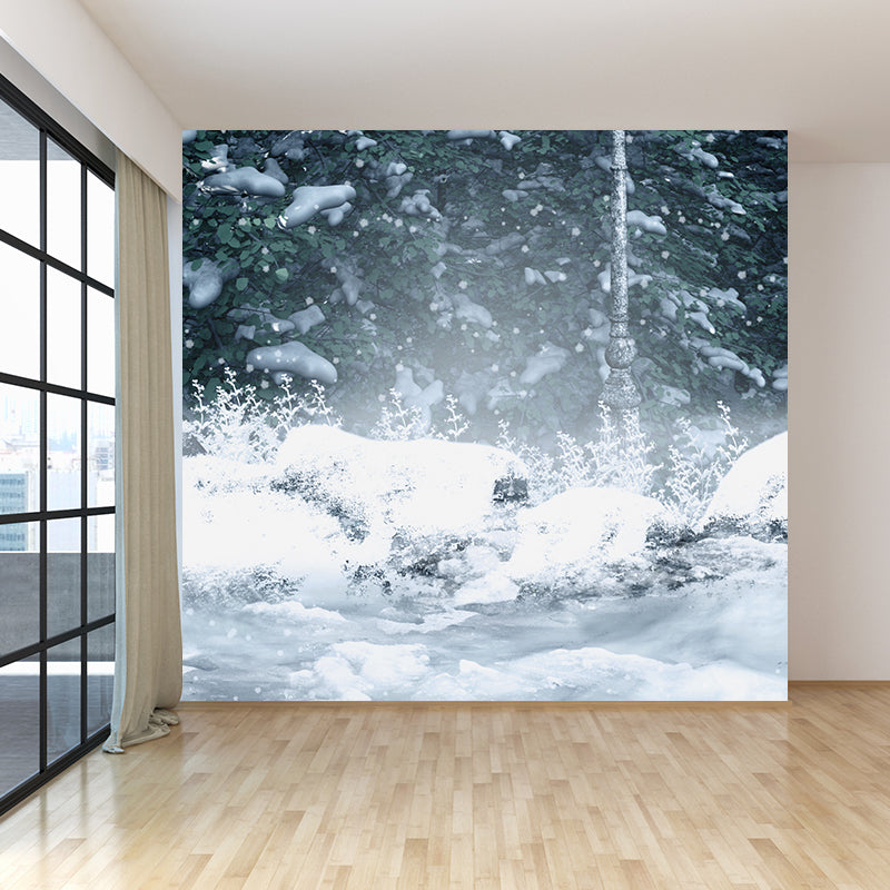 Modern Winter Forest Mural Non-Woven Texture Waterproof White Wall Art for Bedroom Clearhalo 'Wall Decor' 'Wall Mural' 1595177