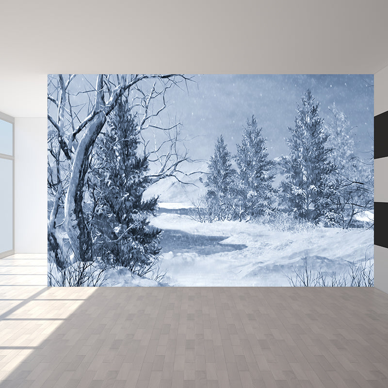Non-Woven Decorative Wall Mural Modern Winter Botanical and Snowfield Wall Covering White Clearhalo 'Wall Decor' 'Wall Mural' 1595180