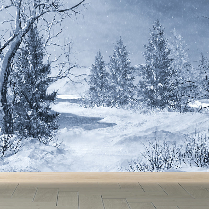 Non-Woven Decorative Wall Mural Modern Winter Botanical and Snowfield Wall Covering Clearhalo 'Wall Decor' 'Wall Mural' 1595181