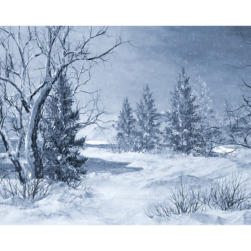 Non-Woven Decorative Wall Mural Modern Winter Botanical and Snowfield Wall Covering Clearhalo 'Wall Decor' 'Wall Mural' 1595183