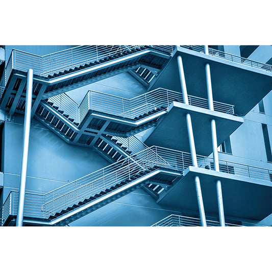 Huge Dog-Legged Stairs Wall Mural House Interior Architecture Wall Art in Blue, Waterproof Clearhalo 'Wall Decor' 'Wall Mural' 1595198