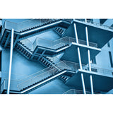 Huge Dog-Legged Stairs Wall Mural House Interior Architecture Wall Art in Blue, Waterproof Clearhalo 'Wall Decor' 'Wall Mural' 1595198