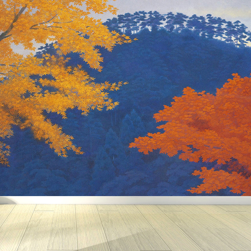 Extra Large Maple Trees Mural Wallpaper Modern Chilling Forest Wall Covering in Blue Clearhalo 'Wall Decor' 'Wall Mural' 1595296