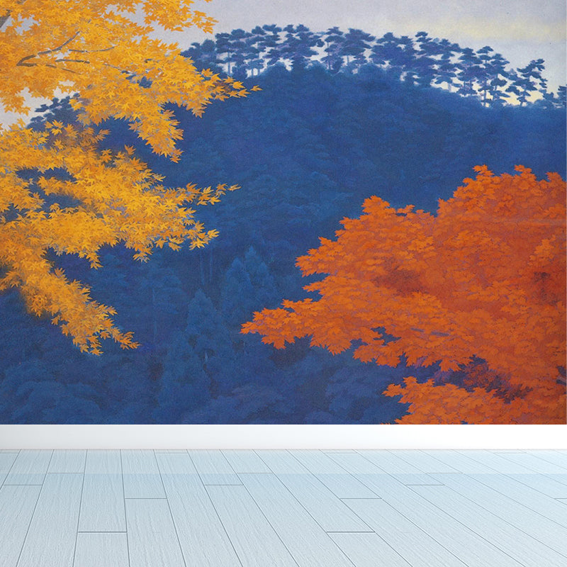 Extra Large Maple Trees Mural Wallpaper Modern Chilling Forest Wall Covering in Blue Clearhalo 'Wall Decor' 'Wall Mural' 1595297