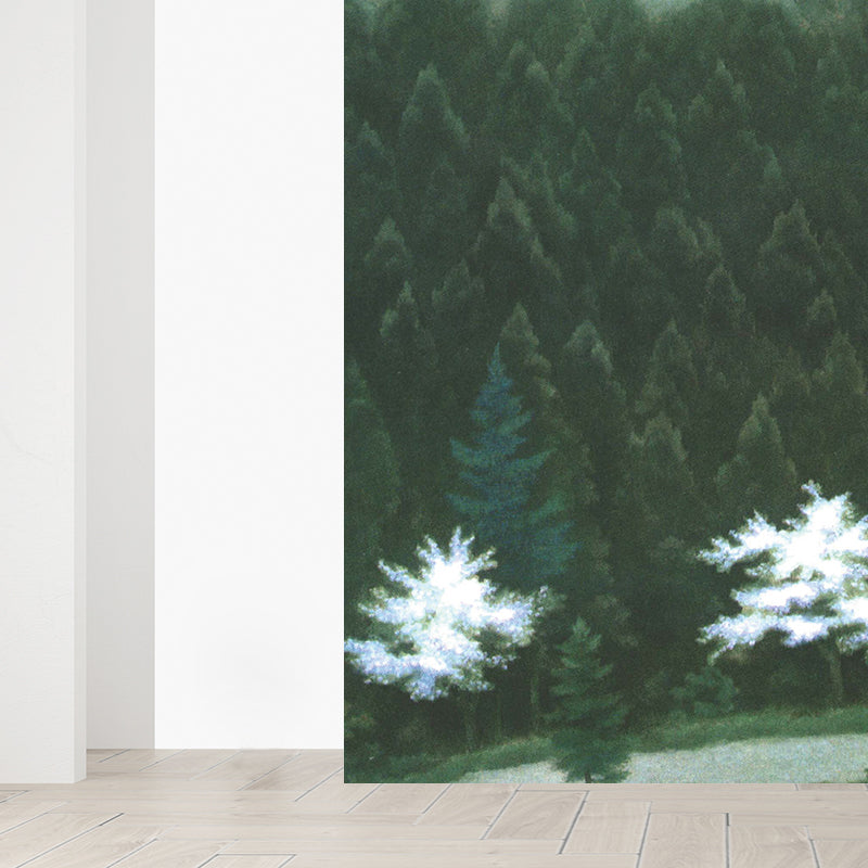 Illustration Style Pine Trees Mural Giant Wall Covering for Dining Room, Personalise Clearhalo 'Wall Decor' 'Wall Mural' 1595301