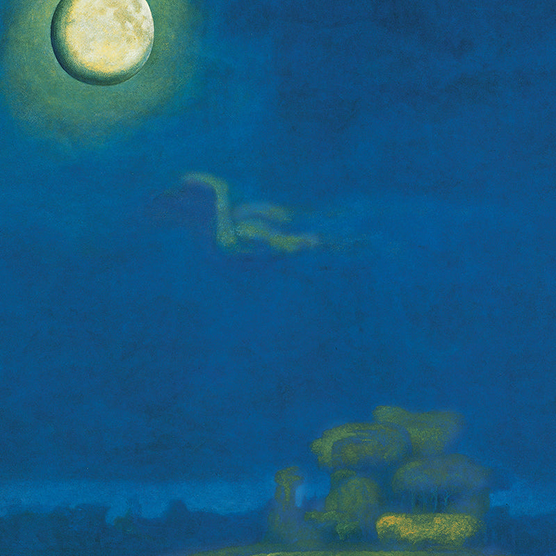 Illustration Moon Night Mural Decal for Living Room, Blue, Custom Size Available Clearhalo 'Wall Decor' 'Wall Mural' 1595308