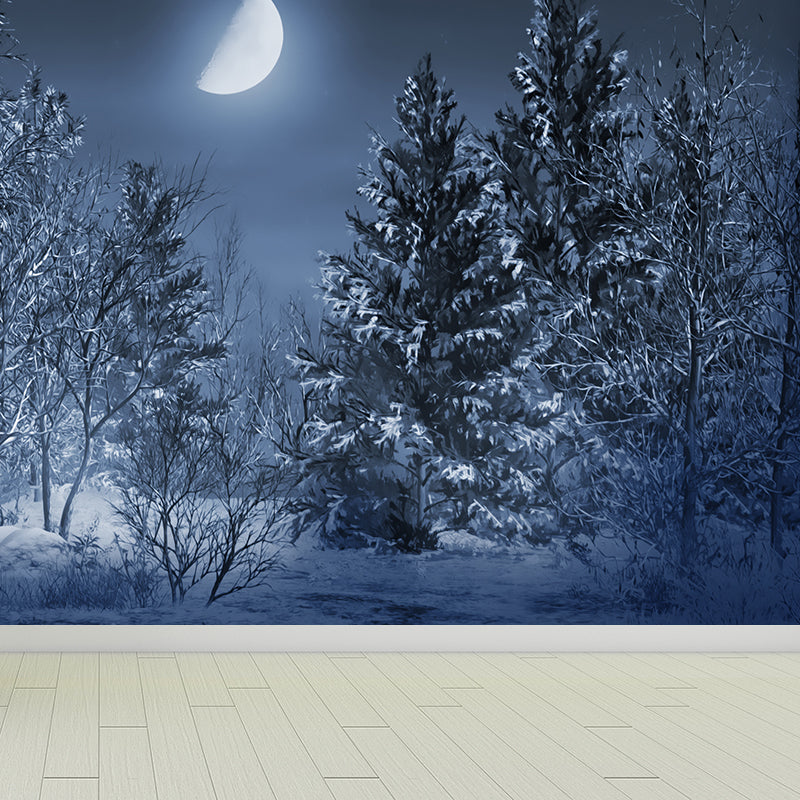 Gray Moon and Trees Mural Wallpaper for Decoration Modern Living Room Wall Covering Grey Clearhalo 'Wall Decor' 'Wall Mural' 1595340