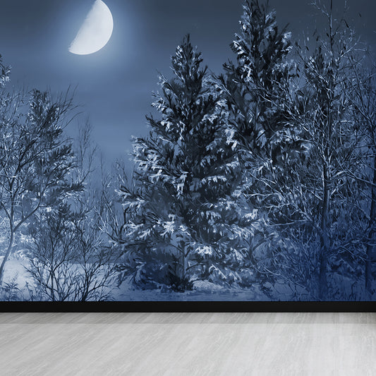 Gray Moon and Trees Mural Wallpaper for Decoration Modern Living Room Wall Covering Clearhalo 'Wall Decor' 'Wall Mural' 1595341