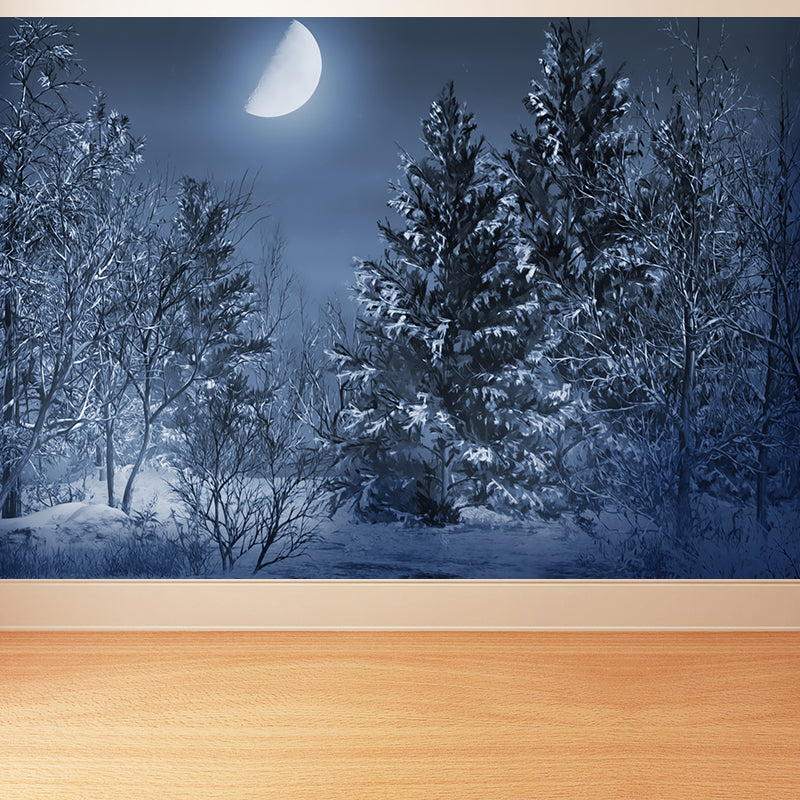 Gray Moon and Trees Mural Wallpaper for Decoration Modern Living Room Wall Covering Clearhalo 'Wall Decor' 'Wall Mural' 1595342