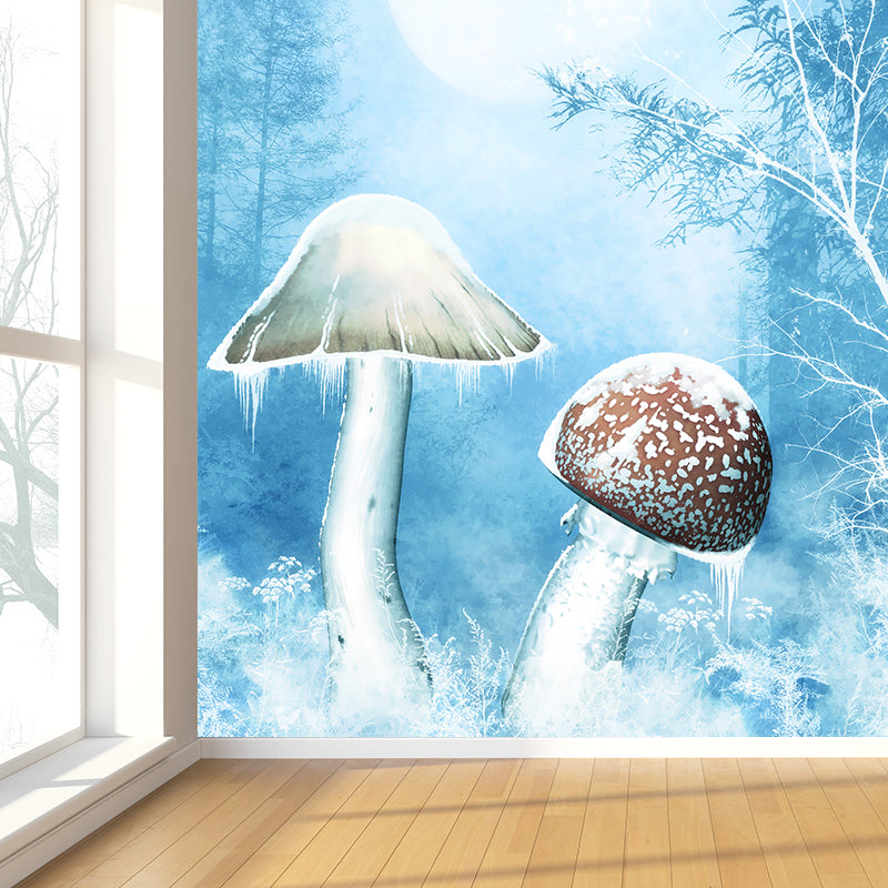 Frozen Trees and Mushrooms Mural Wallpaper for Living Room Winter Wall Art, Custom Clearhalo 'Wall Decor' 'Wall Mural' 1595361
