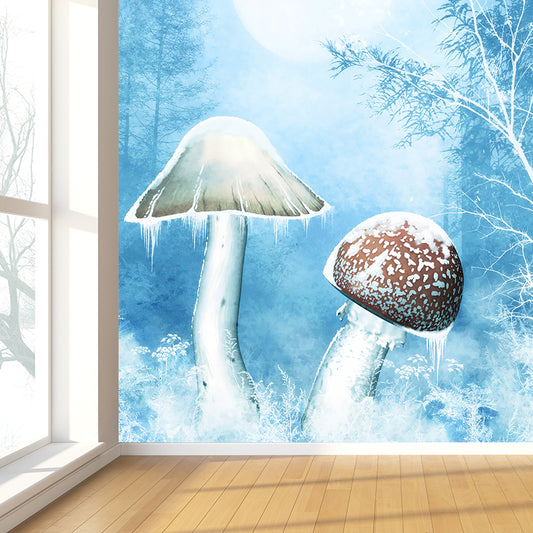 Frozen Trees and Mushrooms Mural Wallpaper for Living Room Winter Wall Art, Custom Clearhalo 'Wall Decor' 'Wall Mural' 1595361