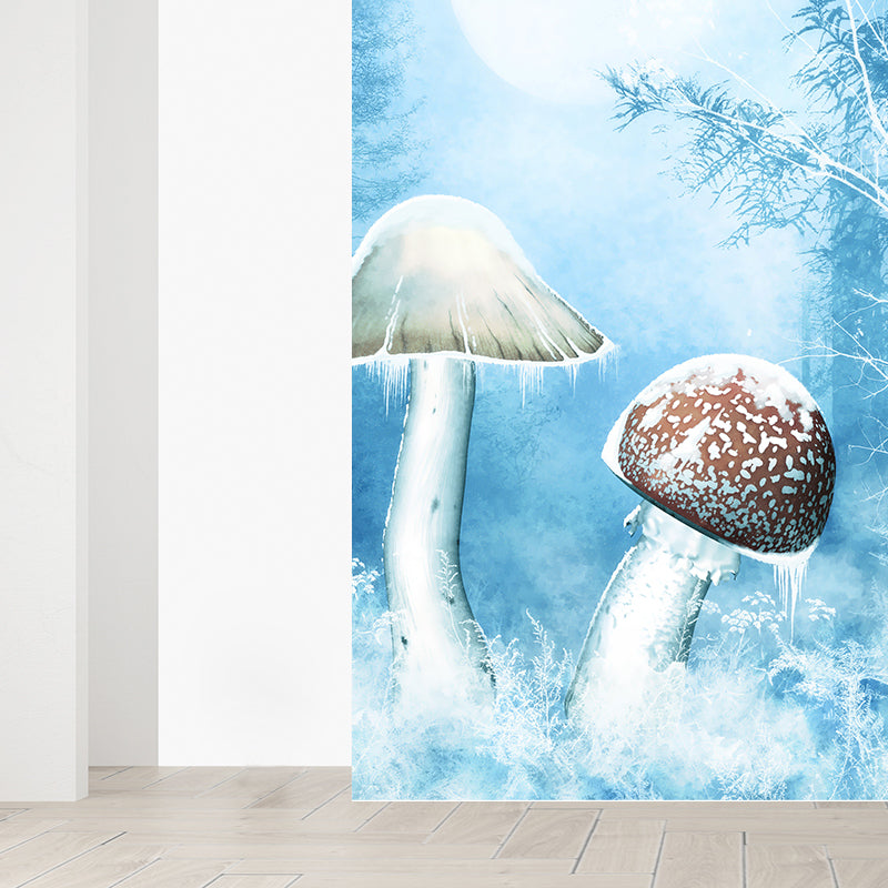 Frozen Trees and Mushrooms Mural Wallpaper for Living Room Winter Wall Art, Custom Clearhalo 'Wall Decor' 'Wall Mural' 1595362