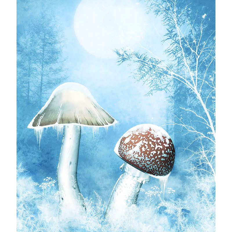 Frozen Trees and Mushrooms Mural Wallpaper for Living Room Winter Wall Art, Custom Clearhalo 'Wall Decor' 'Wall Mural' 1595363