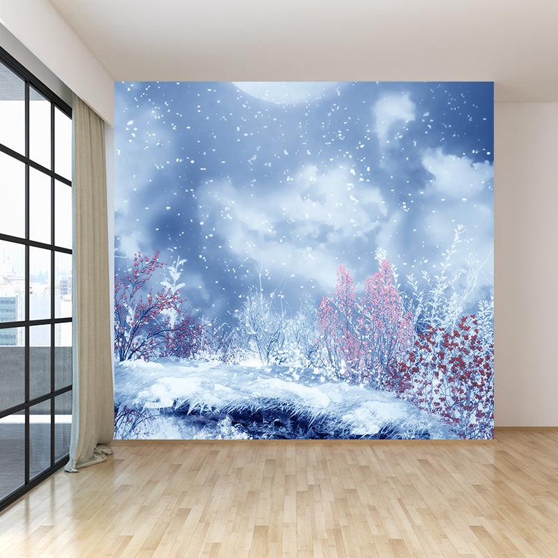 Chilling Snowy Landscape Mural Decal for Dining Room Winter Wall Art, Personalize White Clearhalo 'Wall Decor' 'Wall Mural' 1595365