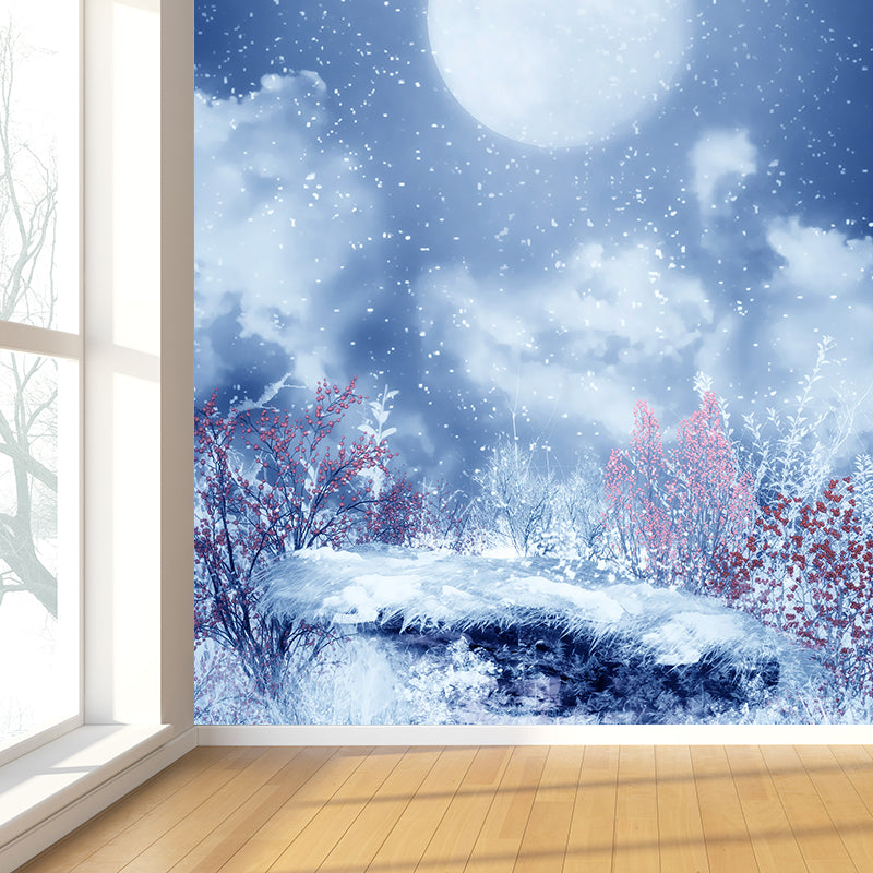 Chilling Snowy Landscape Mural Decal for Dining Room Winter Wall Art, Personalize Clearhalo 'Wall Decor' 'Wall Mural' 1595366
