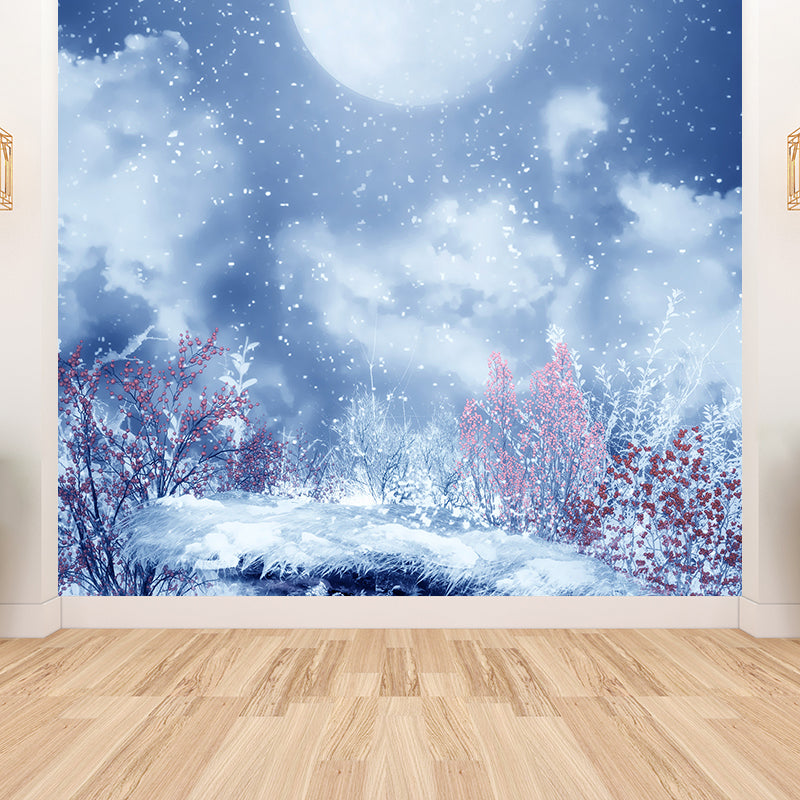 Chilling Snowy Landscape Mural Decal for Dining Room Winter Wall Art, Personalize Clearhalo 'Wall Decor' 'Wall Mural' 1595367