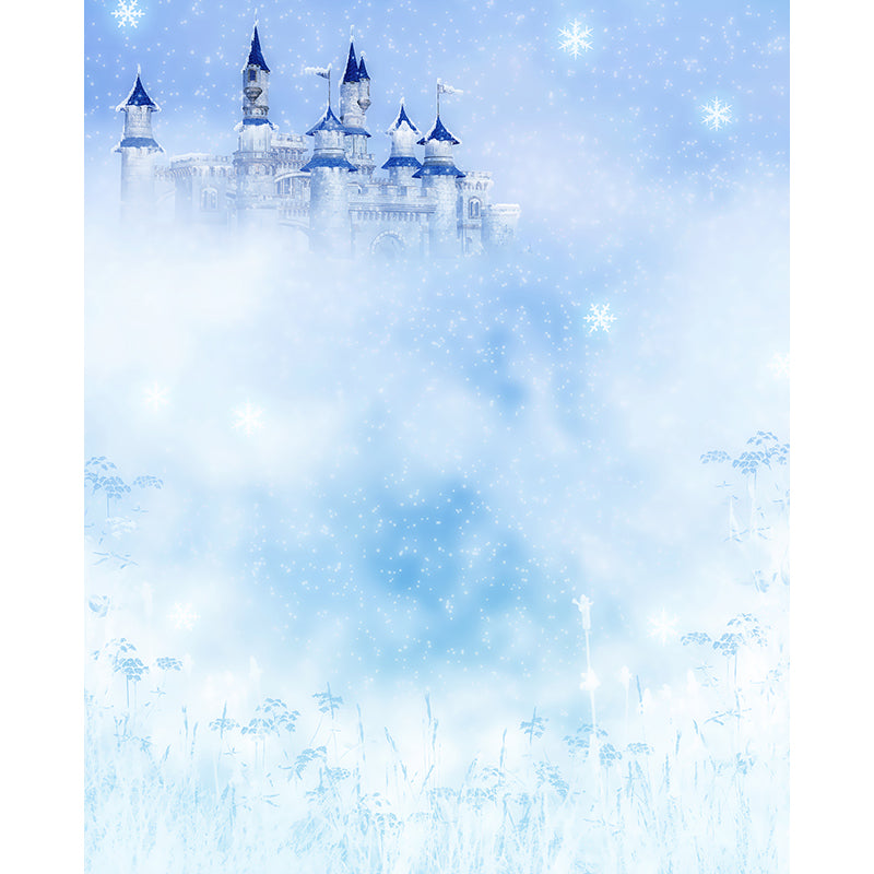Modern Castle and Snowflake Mural Wallpaper Blue Winter Nature Landscape Wall Covering Clearhalo 'Wall Decor' 'Wall Mural' 1595403