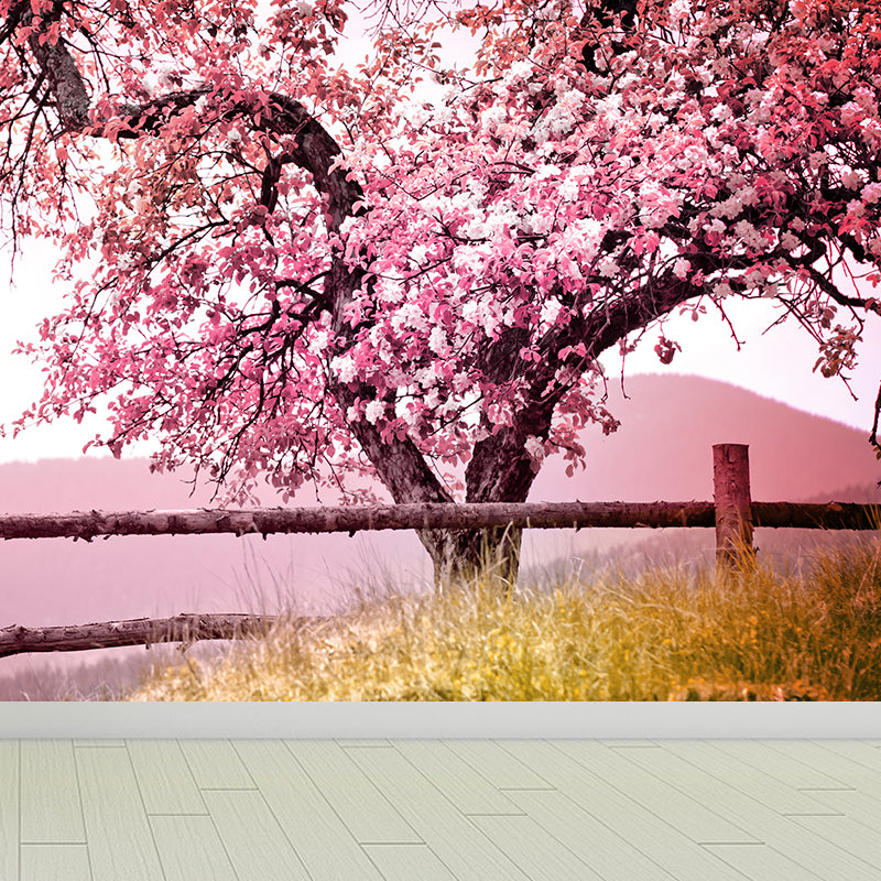 Home Decor Cherry Flower Mural Wallpaper Customized Modern Wall Covering for Kitchen Pink Clearhalo 'Wall Decor' 'Wall Mural' 1595415