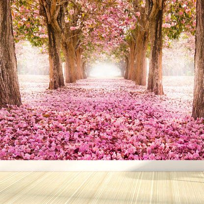 Pink Flower Landscape Mural Wallpaper Stain Resistant Modern Dining Room Wall Covering Pink Clearhalo 'Wall Decor' 'Wall Mural' 1595425