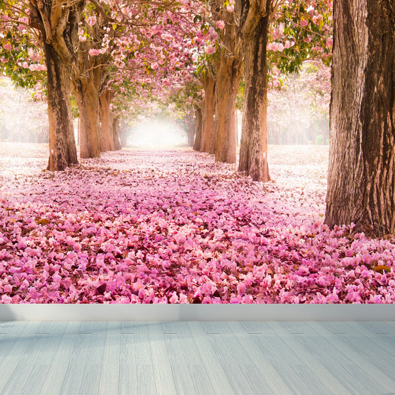 Pink Flower Landscape Mural Wallpaper Stain Resistant Modern Dining Room Wall Covering Clearhalo 'Wall Decor' 'Wall Mural' 1595426