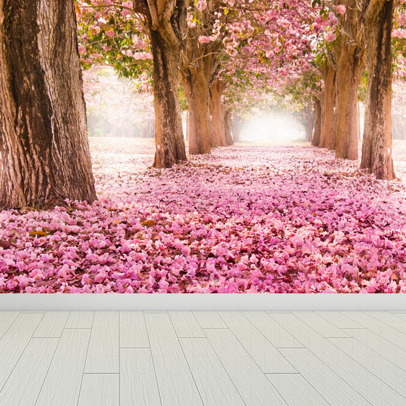 Pink Flower Landscape Mural Wallpaper Stain Resistant Modern Dining Room Wall Covering Clearhalo 'Wall Decor' 'Wall Mural' 1595427