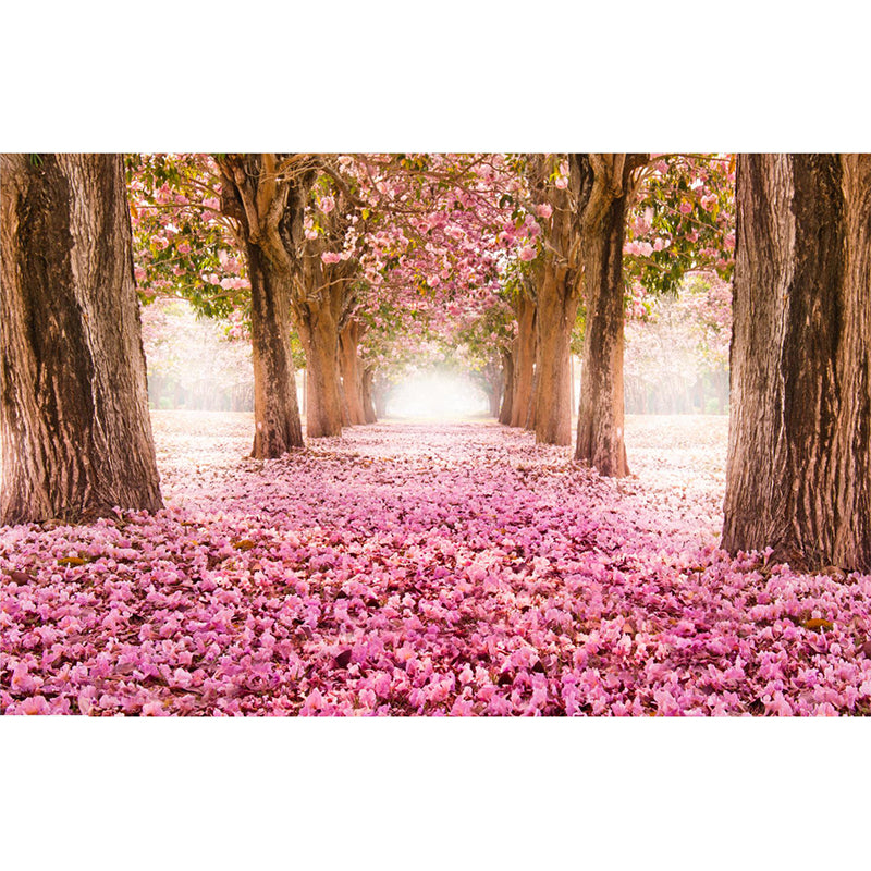 Pink Flower Landscape Mural Wallpaper Stain Resistant Modern Dining Room Wall Covering Clearhalo 'Wall Decor' 'Wall Mural' 1595428