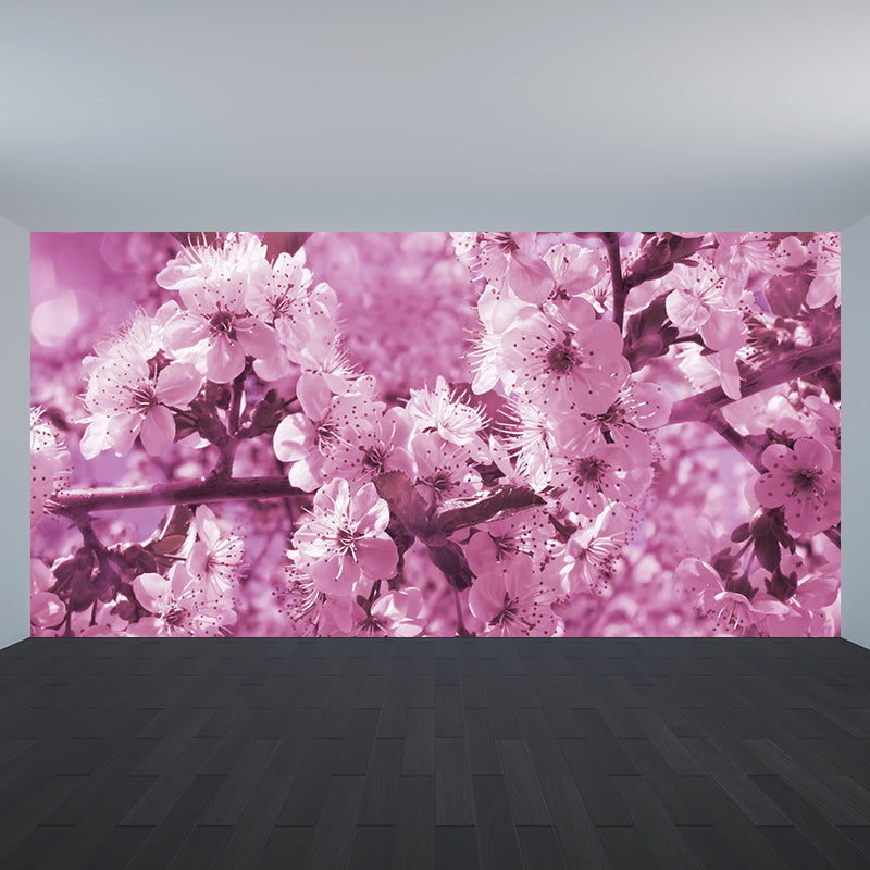 Whole Cherry Tree Mural Decal Pink Non-Woven Fabric Wall Art for House Decor, Custom Pink Clearhalo 'Wall Decor' 'Wall Mural' 1595460