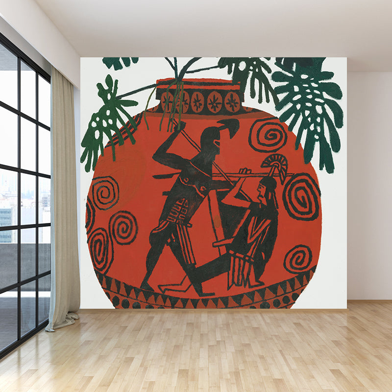 Modern Ceramic Pot Mural Decal Red Living Room Wall Covering, Custom Size Available Red Clearhalo 'Wall Decor' 'Wall Mural' 1595505
