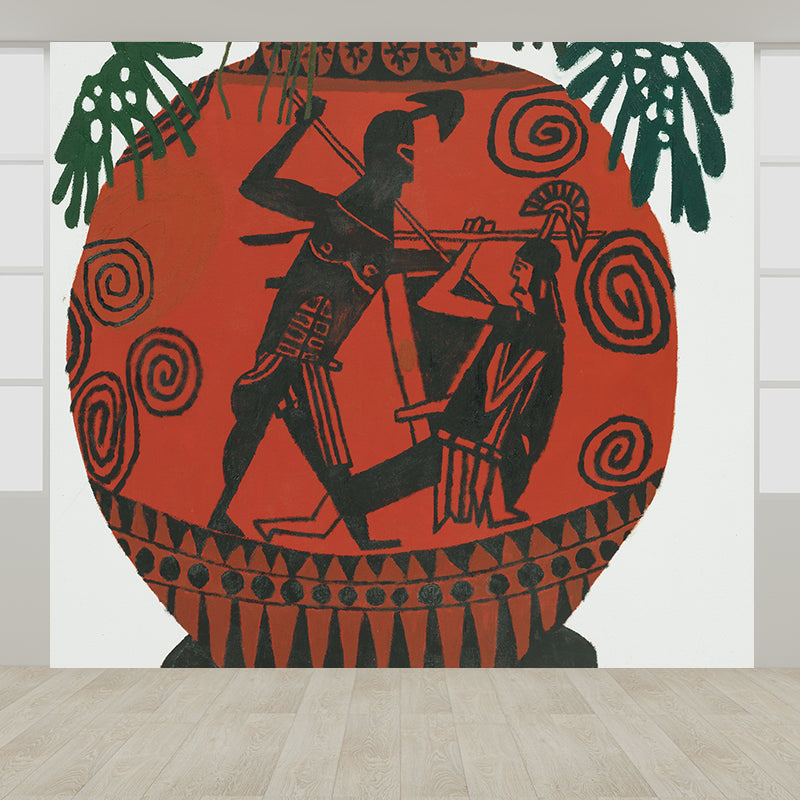 Modern Ceramic Pot Mural Decal Red Living Room Wall Covering, Custom Size Available Clearhalo 'Wall Decor' 'Wall Mural' 1595507