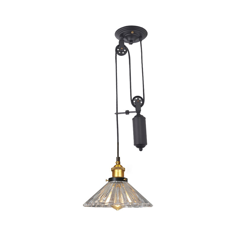 One Light Lighting Fixture with Cone Shape Ribbed Glass Farmhouse Living Room Pendant Light in Bronze/Brass Clearhalo 'Ceiling Lights' 'Close To Ceiling Lights' 'Glass shade' 'Glass' 'Industrial Pendants' 'Industrial' 'Middle Century Pendants' 'Pendant Lights' 'Pendants' 'Tiffany' Lighting' 159552