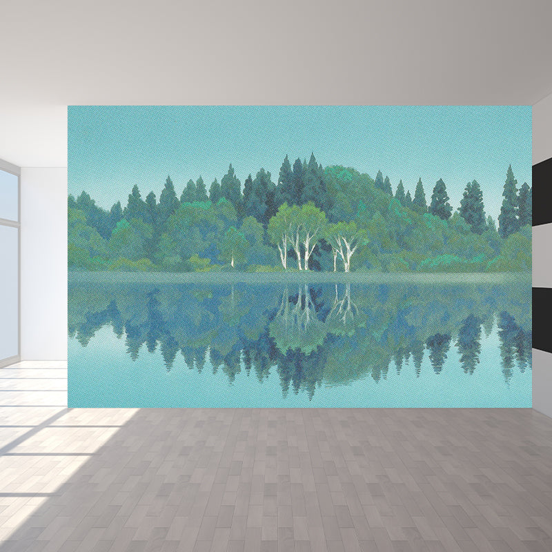 Blue Riverside Woodland Mural Wallpaper Botanical Contemporary Stain Resistant Wall Art Blue Clearhalo 'Wall Decor' 'Wall Mural' 1595525