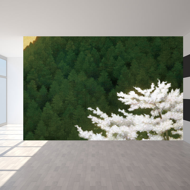 Botanical Scene Wall Mural Contemporary Decorative Bathroom Wall Covering, Personalize Green Clearhalo 'Wall Decor' 'Wall Mural' 1595560