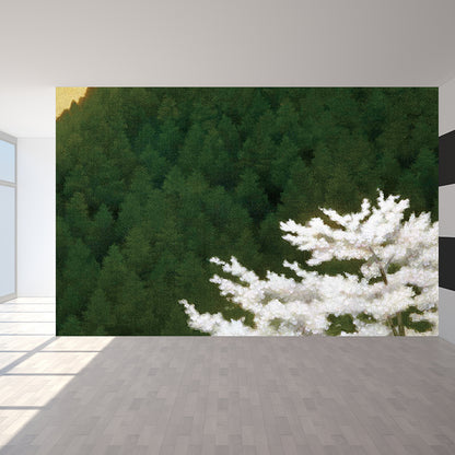 Botanical Scene Wall Mural Contemporary Decorative Bathroom Wall Covering, Personalize Green Clearhalo 'Wall Decor' 'Wall Mural' 1595560