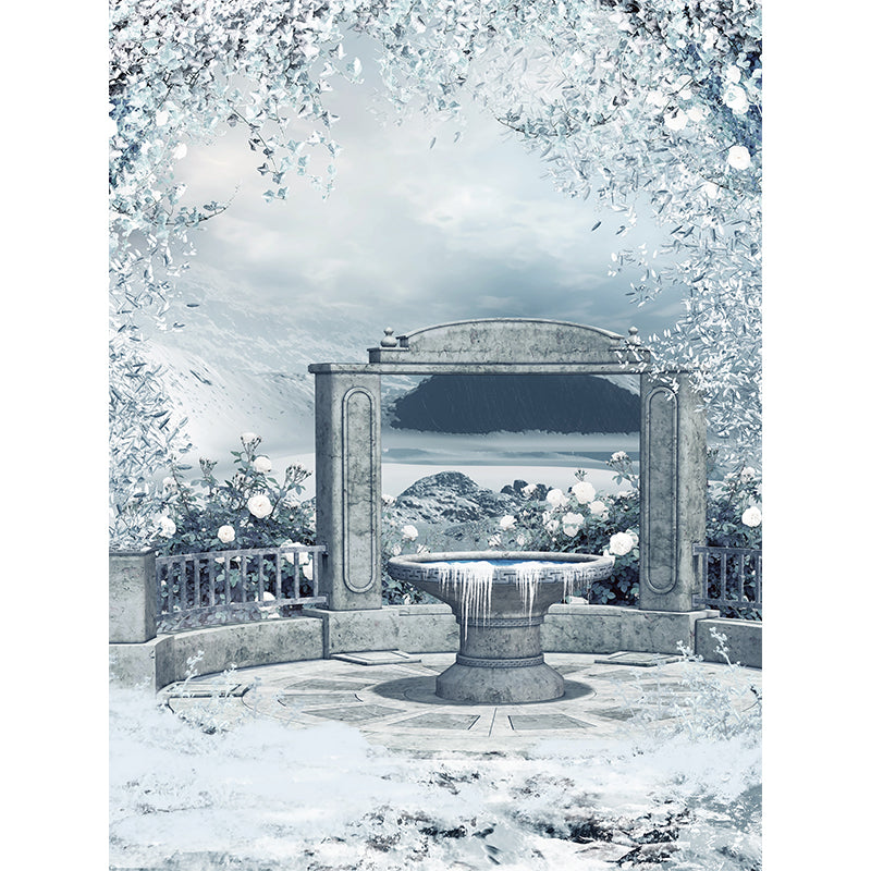 Illustration Style Courtyard Wall Mural for Living Room, White, Custom Size Available Clearhalo 'Wall Decor' 'Wall Mural' 1595573