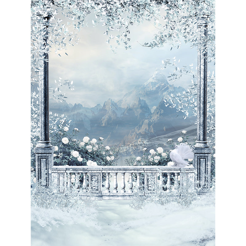 Huge Winter Mountain Mural for Bedroom Botanical Wall Art in White, Stain Resistant Clearhalo 'Wall Decor' 'Wall Mural' 1595593